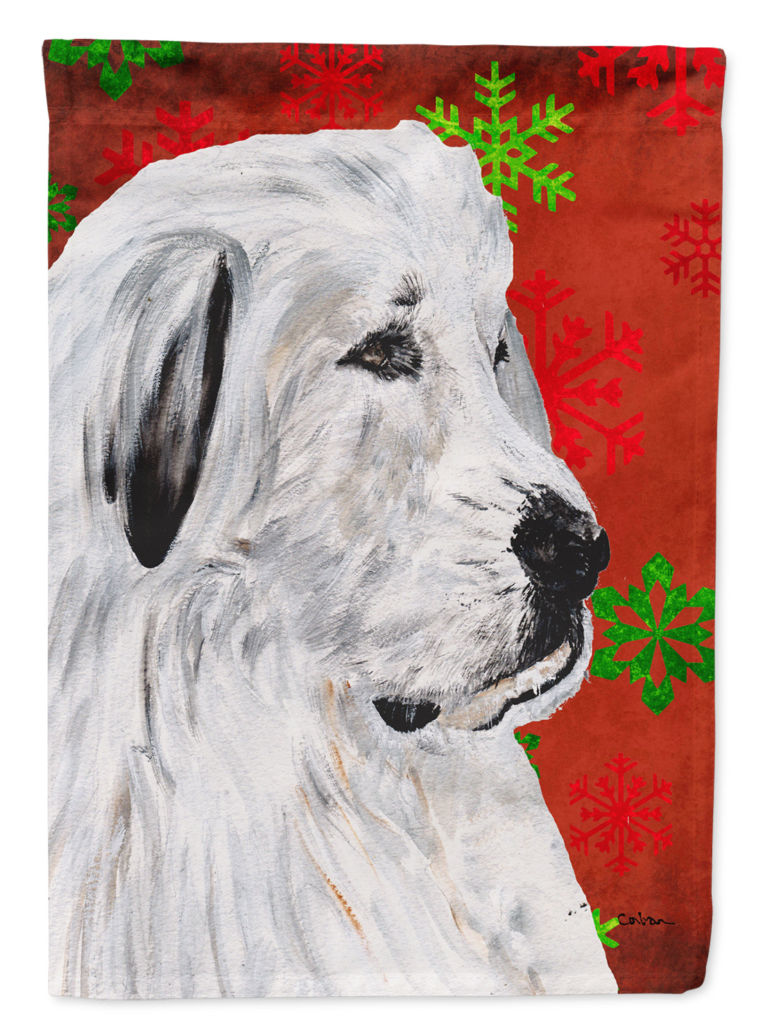 Great Pyrenees Red Snowflakes Holiday Flag Garden Size SC9762GF  the-store.com.