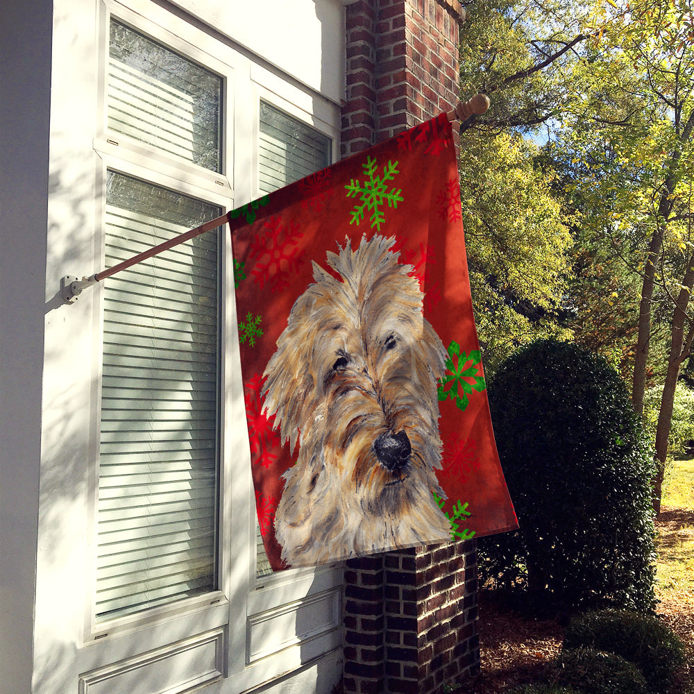 Golden Doodle 2 Red Snowflakes Holiday Flag Canvas House Size SC9763CHF  the-store.com.