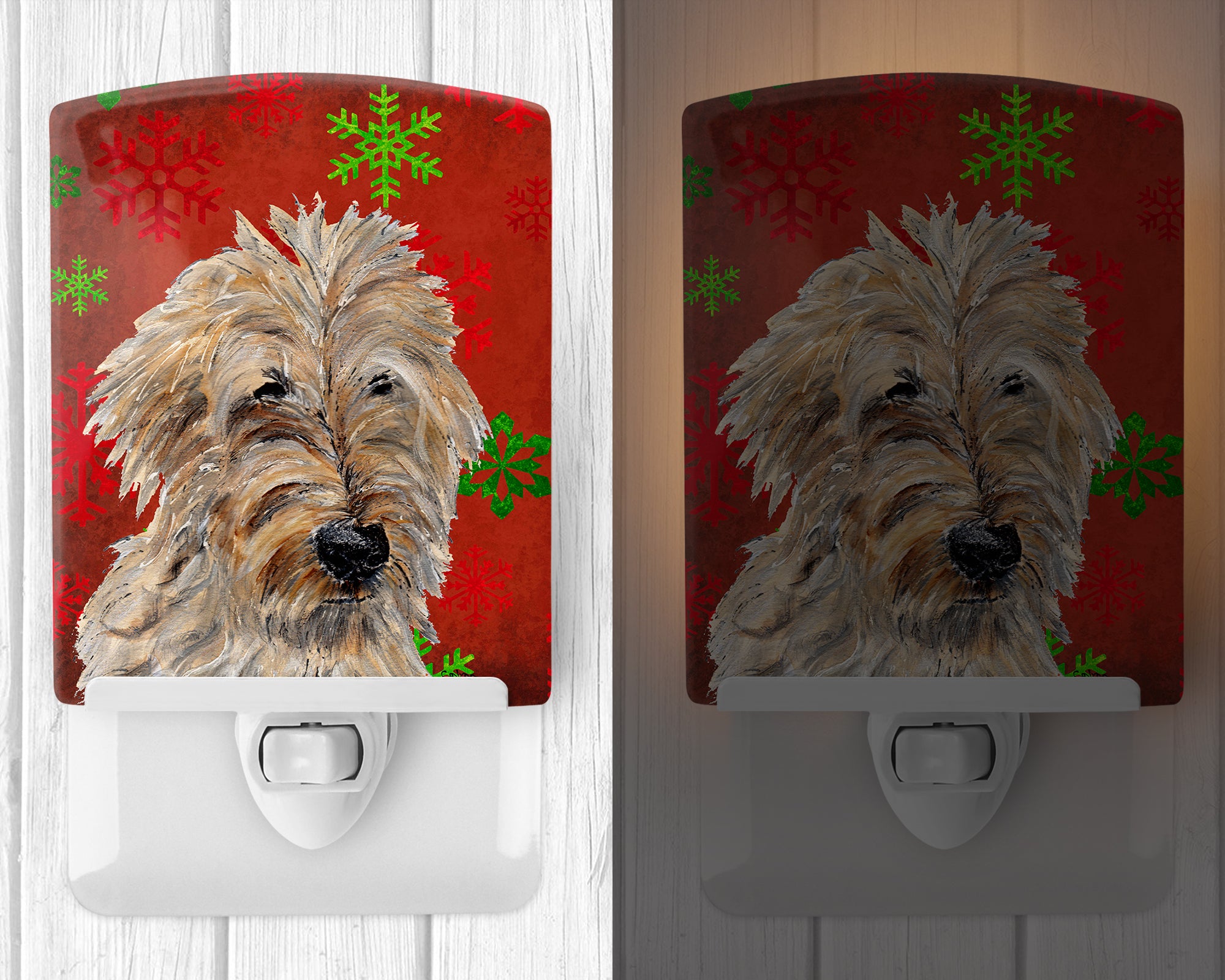 Golden Doodle 2 Red Snowflakes Holiday Ceramic Night Light SC9763CNL - the-store.com