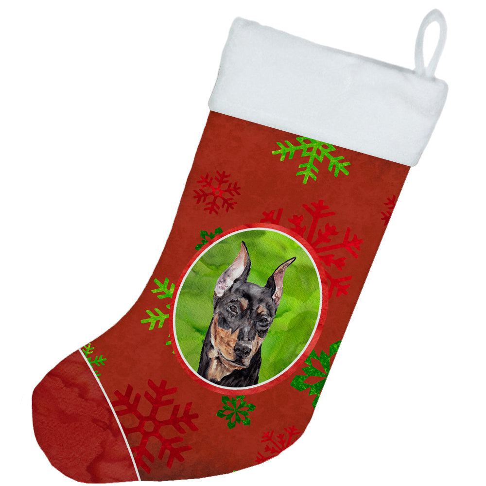 German Pinscher Red Snowflakes Holiday Christmas Stocking SC9764-CS  the-store.com.