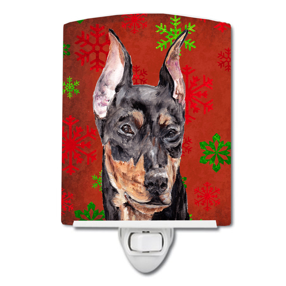 German Pinscher Red Snowflakes Holiday Ceramic Night Light SC9764CNL - the-store.com