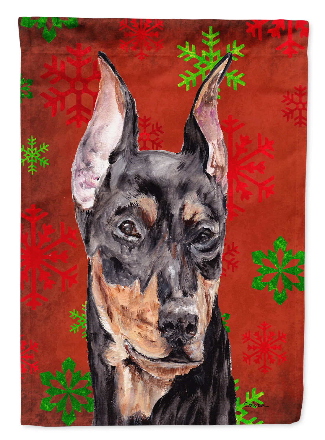 German Pinscher Red Snowflakes Holiday Flag Garden Size SC9764GF  the-store.com.