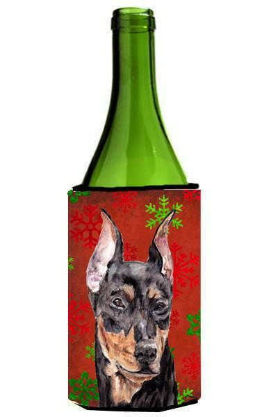 German Pinscher Red Snowflakes Holiday Wine Bottle Beverage Insulator Hugger SC9764LITERK by Caroline&#39;s Treasures