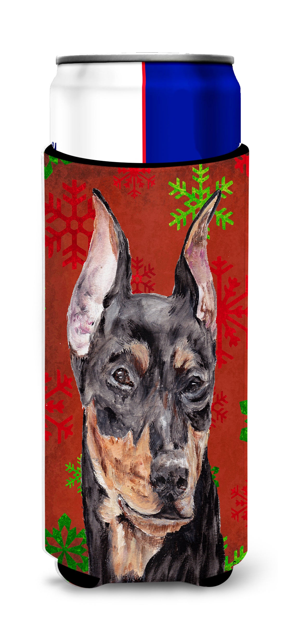 German Pinscher Red Snowflakes Holiday Ultra Beverage Insulators for slim cans SC9764MUK.