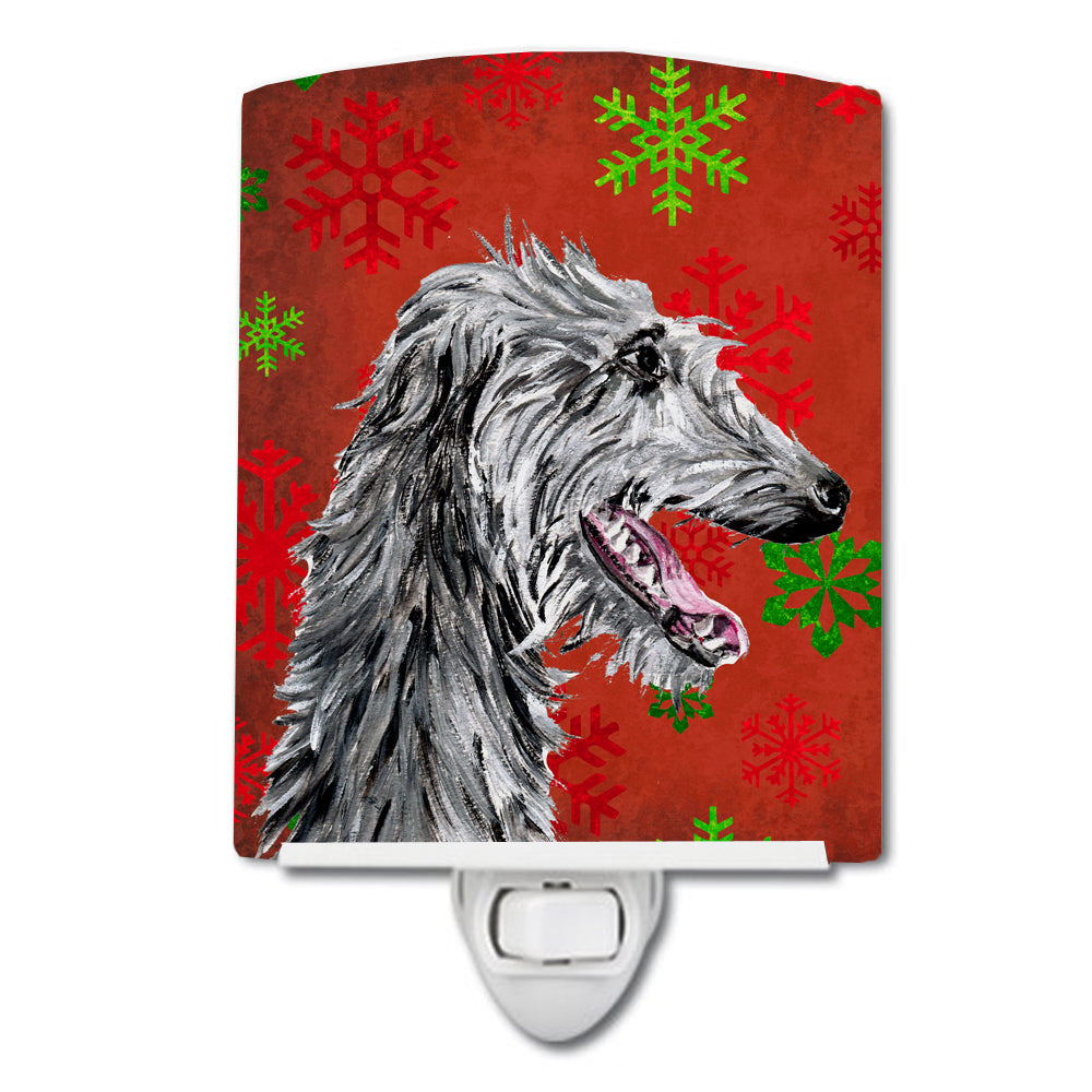 Scottish Deerhound Red Snowflakes Holiday Ceramic Night Light SC9765CNL - the-store.com