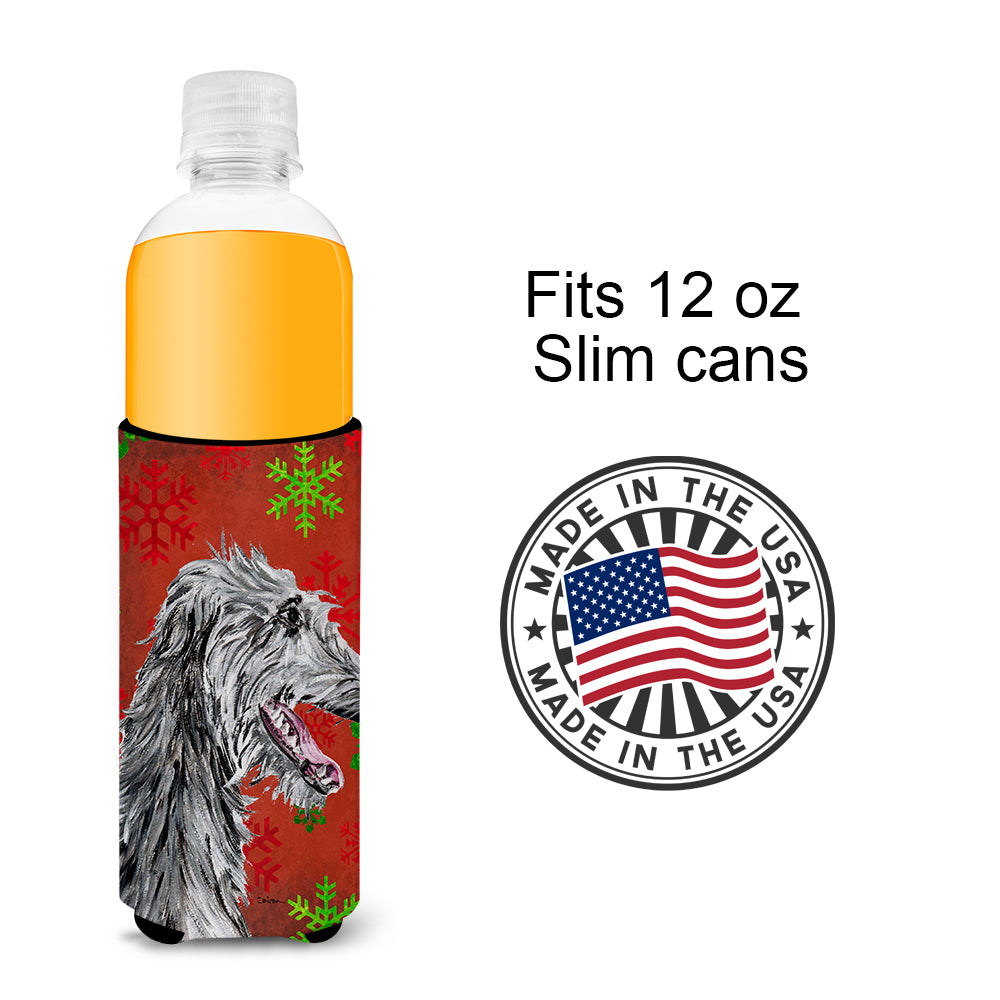 Scottish Deerhound Red Snowflakes Holiday Ultra Beverage Insulators for slim cans SC9765MUK.