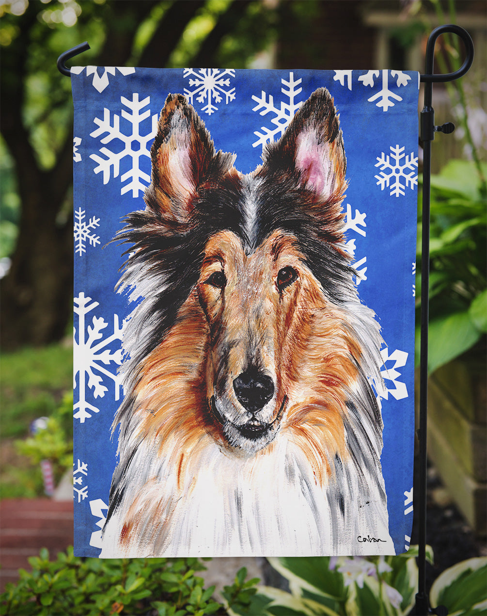 Collie Winter Snowflakes Flag Garden Size SC9766GF  the-store.com.