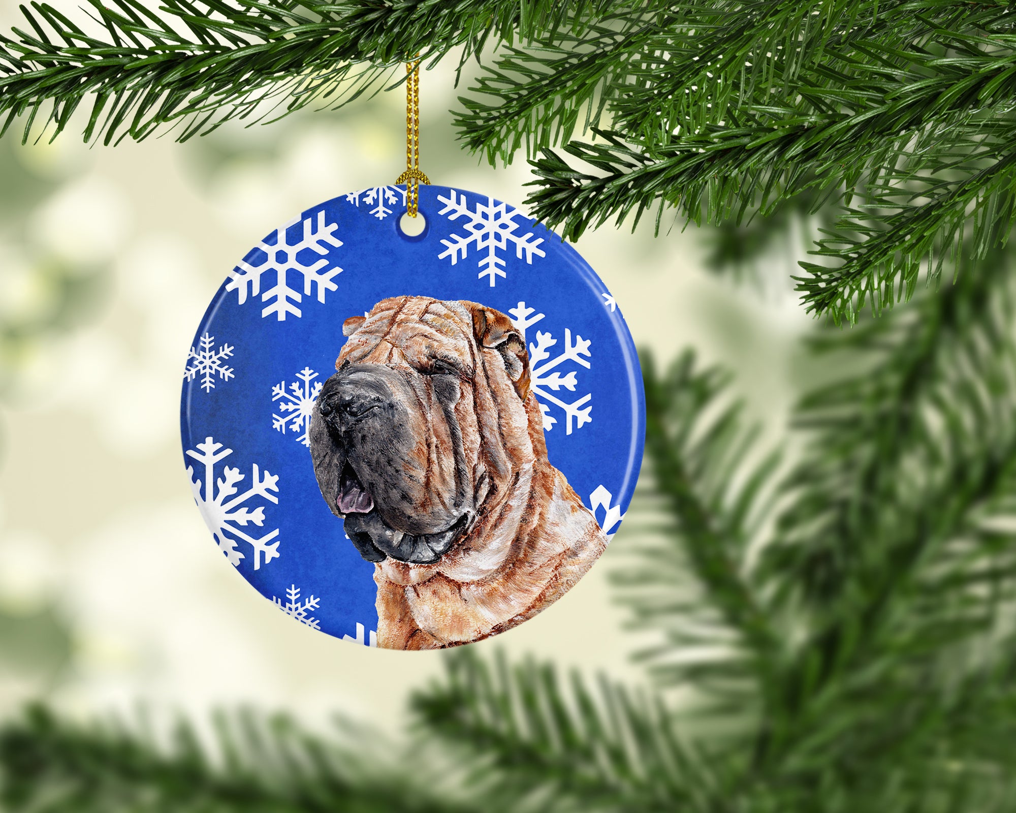 Shar Pei Winter Snowflakes Ceramic Ornament SC9767CO1 - the-store.com