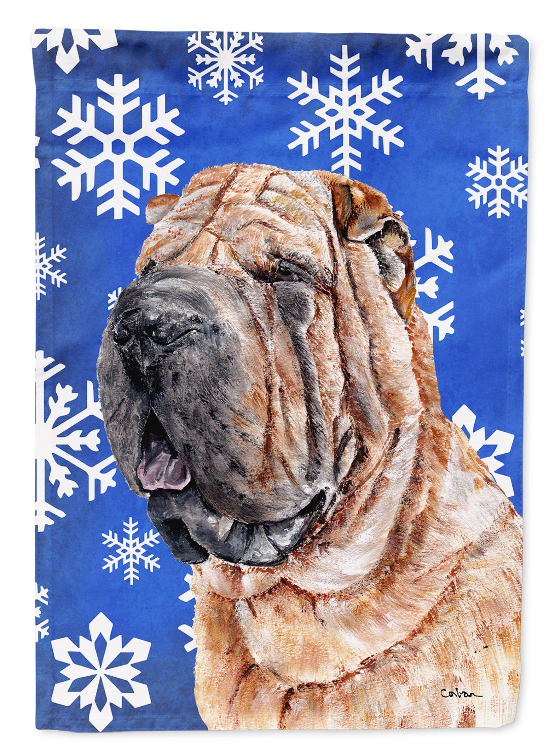 Shar Pei Winter Snowflakes Flag Garden Size SC9767GF  the-store.com.