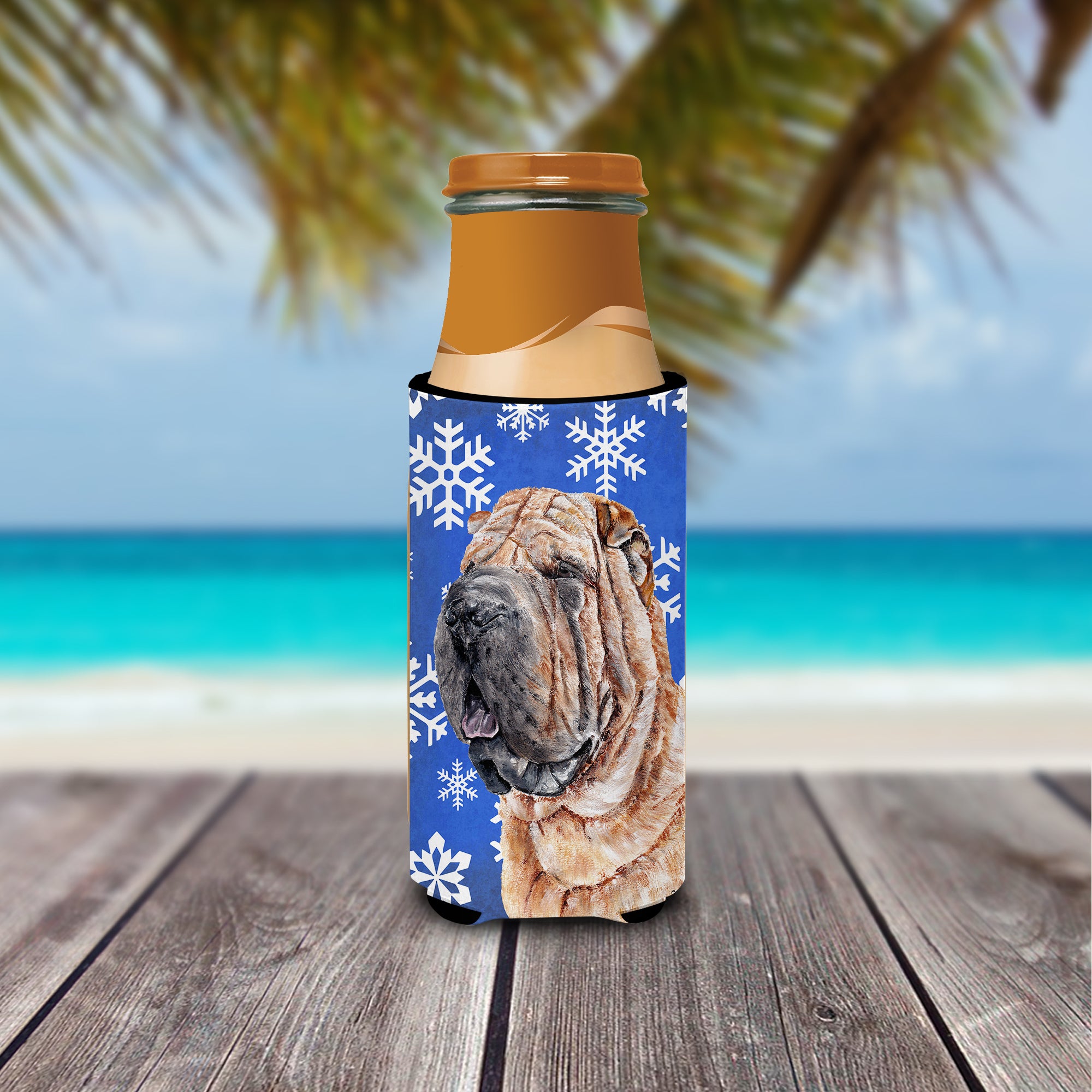 Shar Pei Winter Snowflakes Ultra Beverage Insulators for slim cans SC9767MUK.