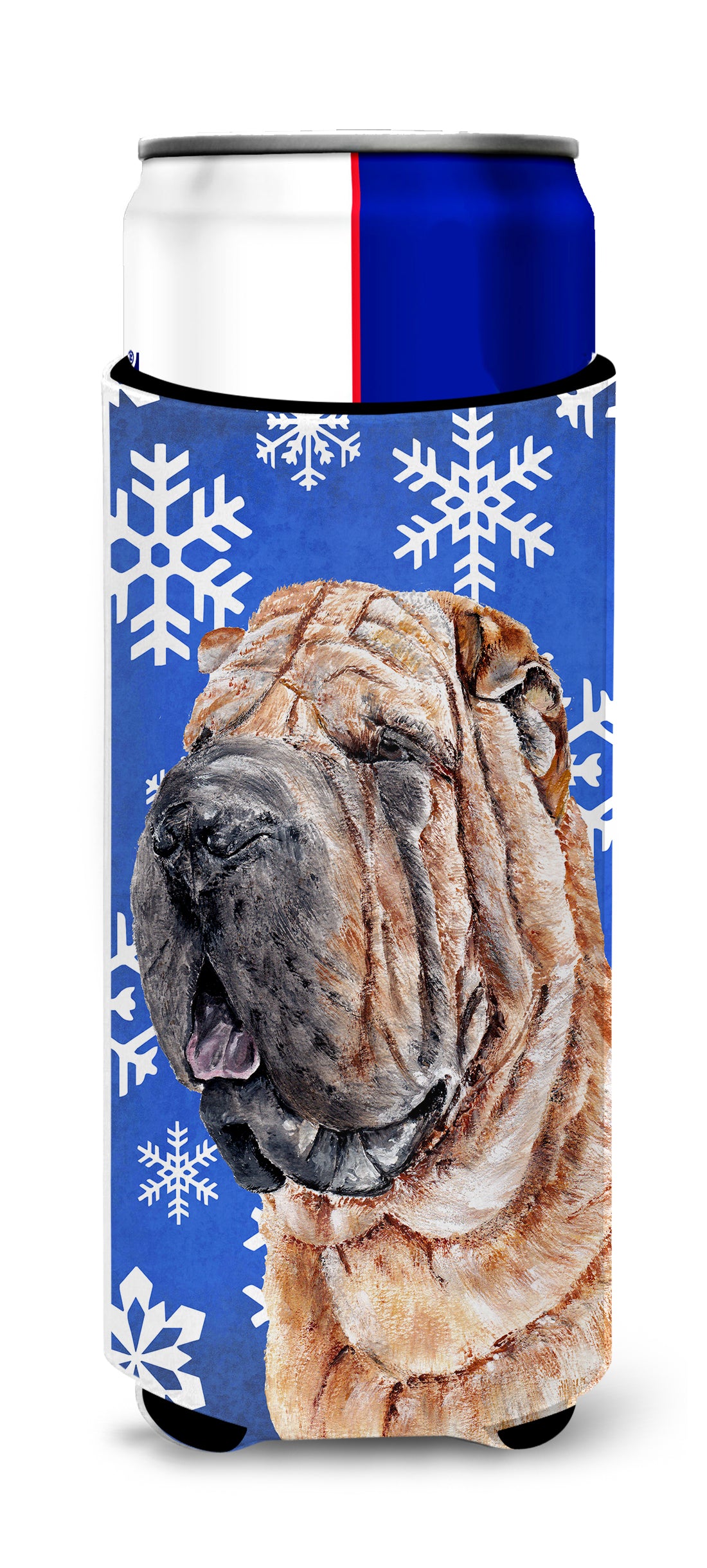 Shar Pei Winter Snowflakes Ultra Beverage Insulators for slim cans SC9767MUK.