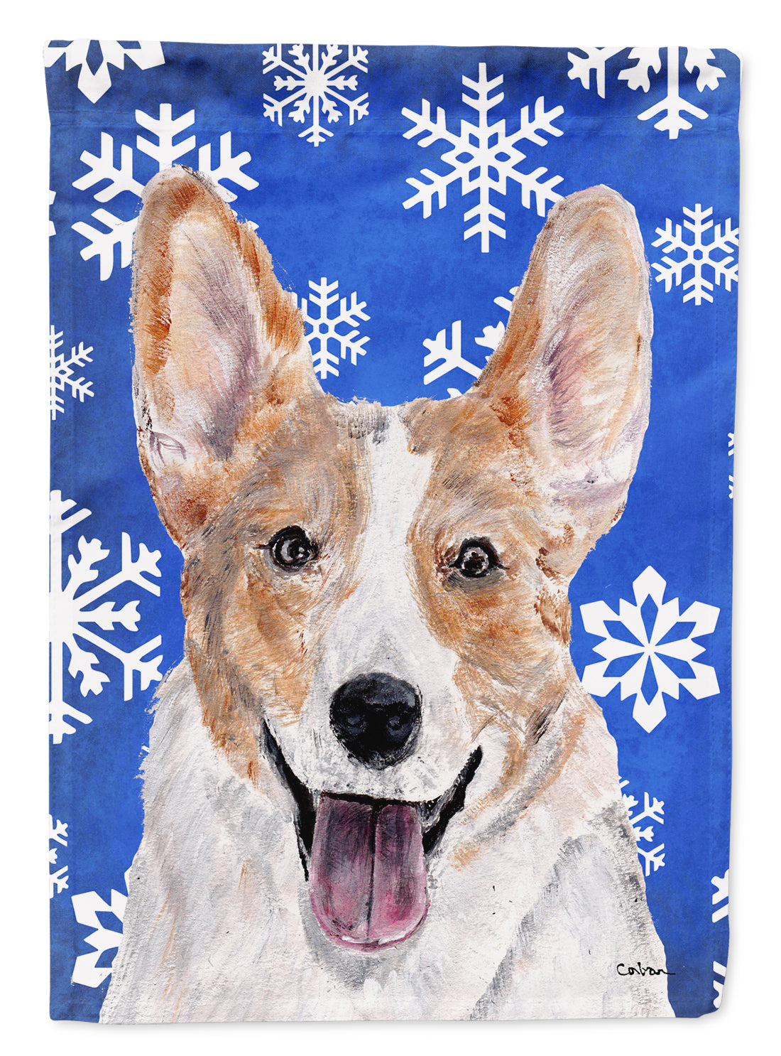 Cardigan Corgi Winter Snowflakes Flag Canvas House Size SC9768CHF  the-store.com.