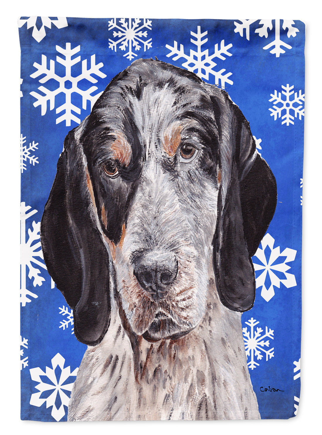 Blue Tick Coonhound Winter Snowflakes Flag Canvas House Size SC9769CHF  the-store.com.