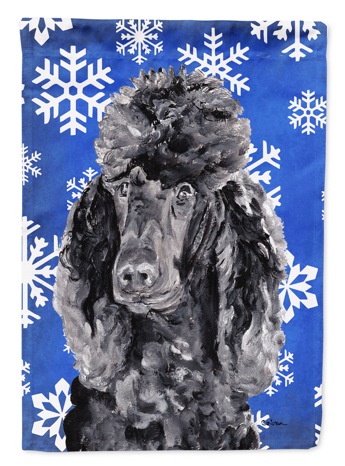 Black Standard Poodle Winter Snowflakes Flag Canvas House Size SC9770CHF  the-store.com.