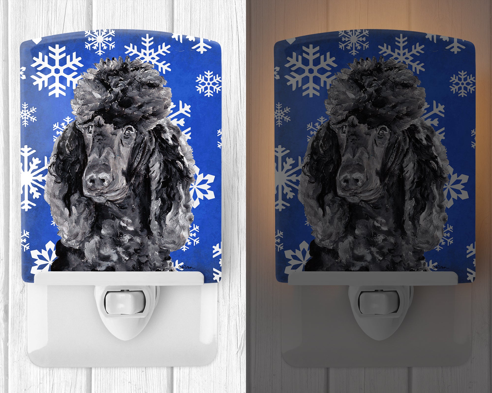 Black Standard Poodle Winter Snowflakes Ceramic Night Light SC9770CNL - the-store.com