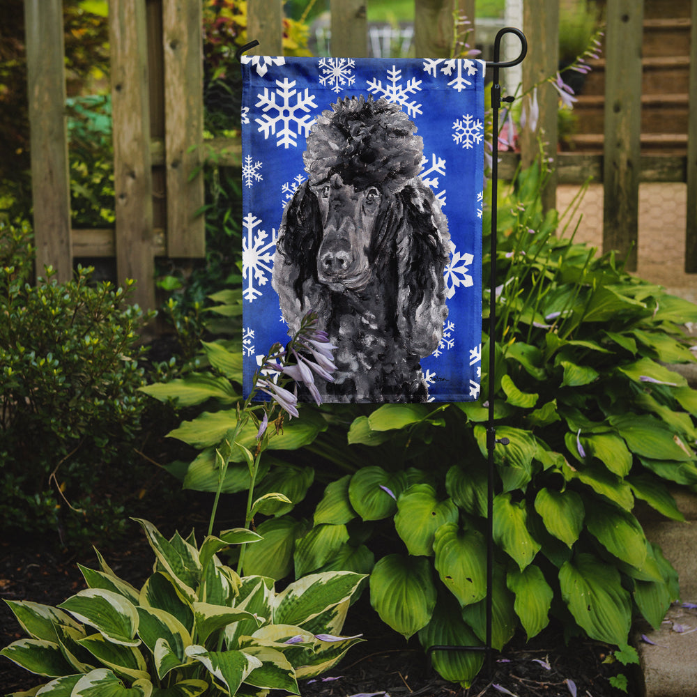 Black Standard Poodle Winter Snowflakes Flag Garden Size SC9770GF  the-store.com.