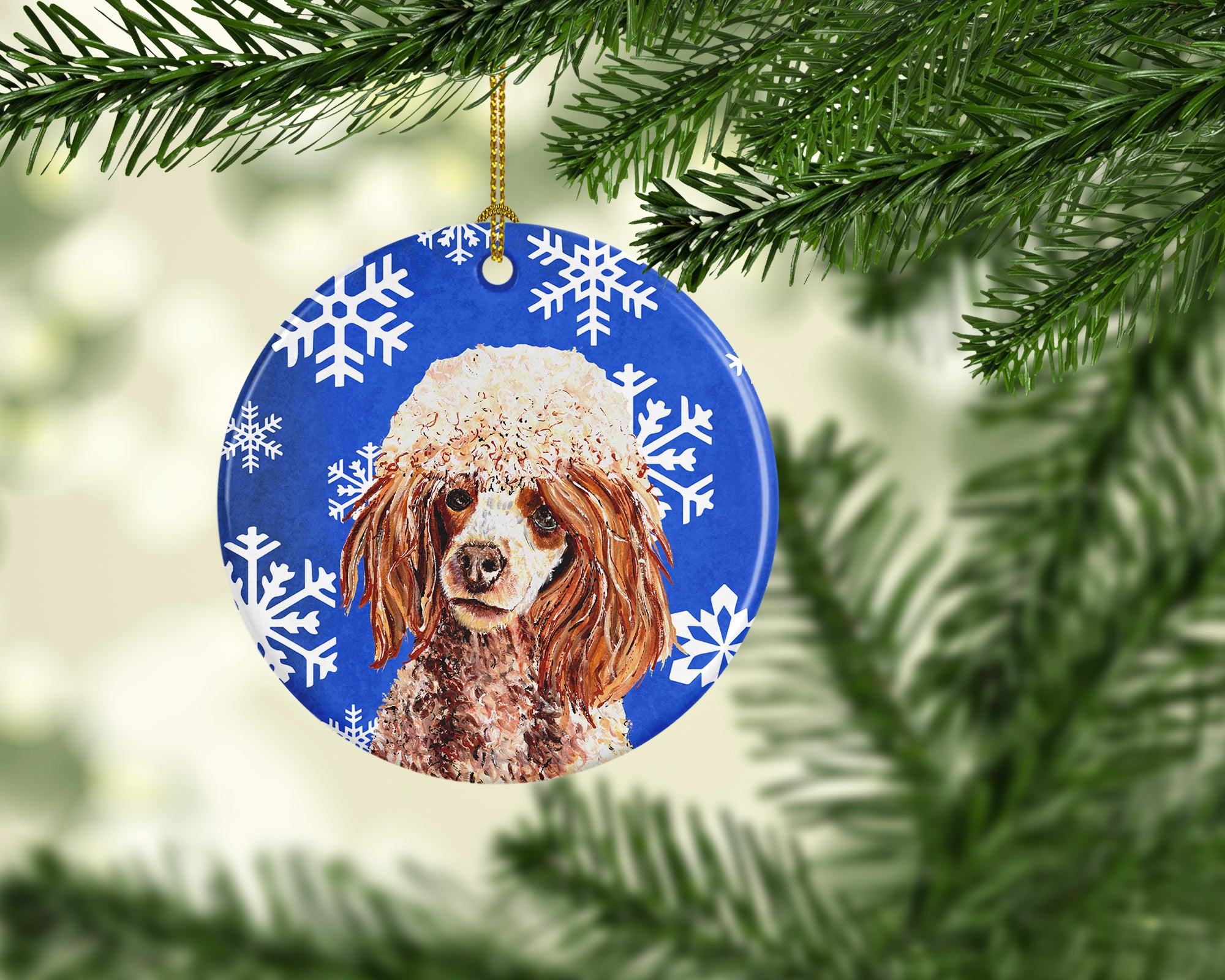 Red Miniature Poodle Winter Snowflakes Ceramic Ornament SC9771CO1 - the-store.com