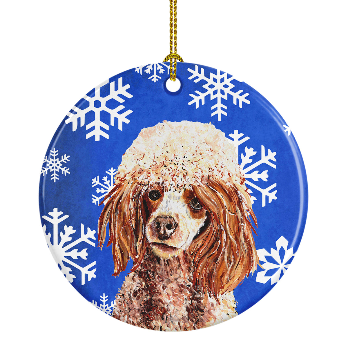 Red Miniature Poodle Winter Snowflakes Ceramic Ornament SC9771CO1 - the-store.com