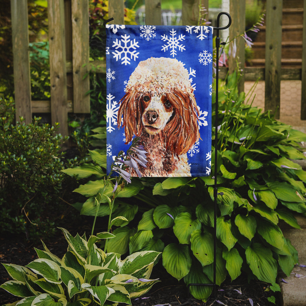 Red Miniature Poodle Winter Snowflakes Flag Garden Size SC9771GF  the-store.com.