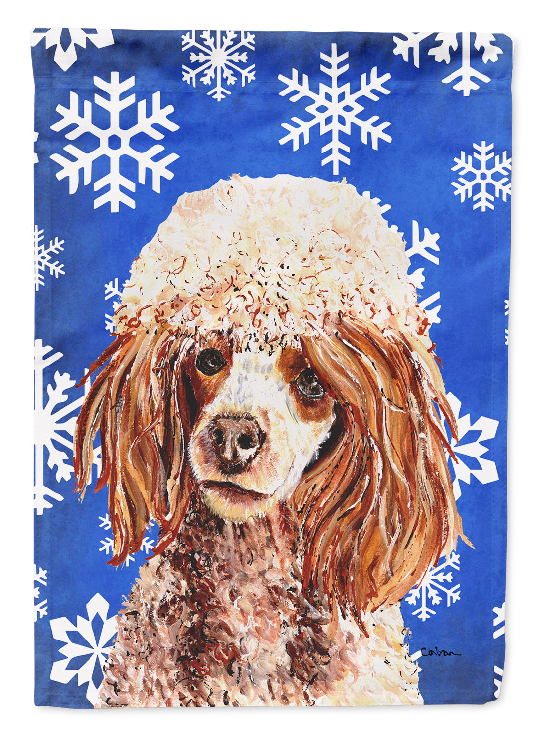 Red Miniature Poodle Winter Snowflakes Flag Garden Size SC9771GF  the-store.com.