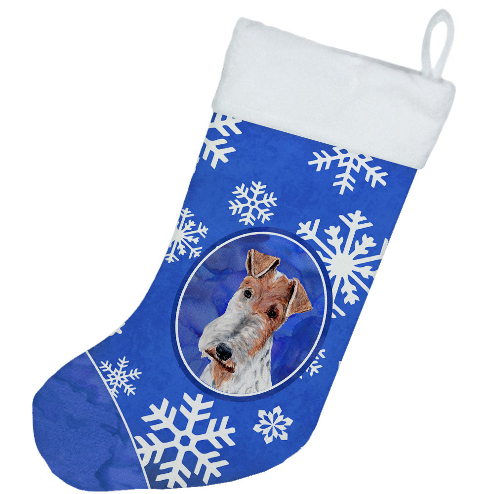 Wire Fox Terrier Winter Snowflakes Christmas Stocking SC9772-CS  the-store.com.