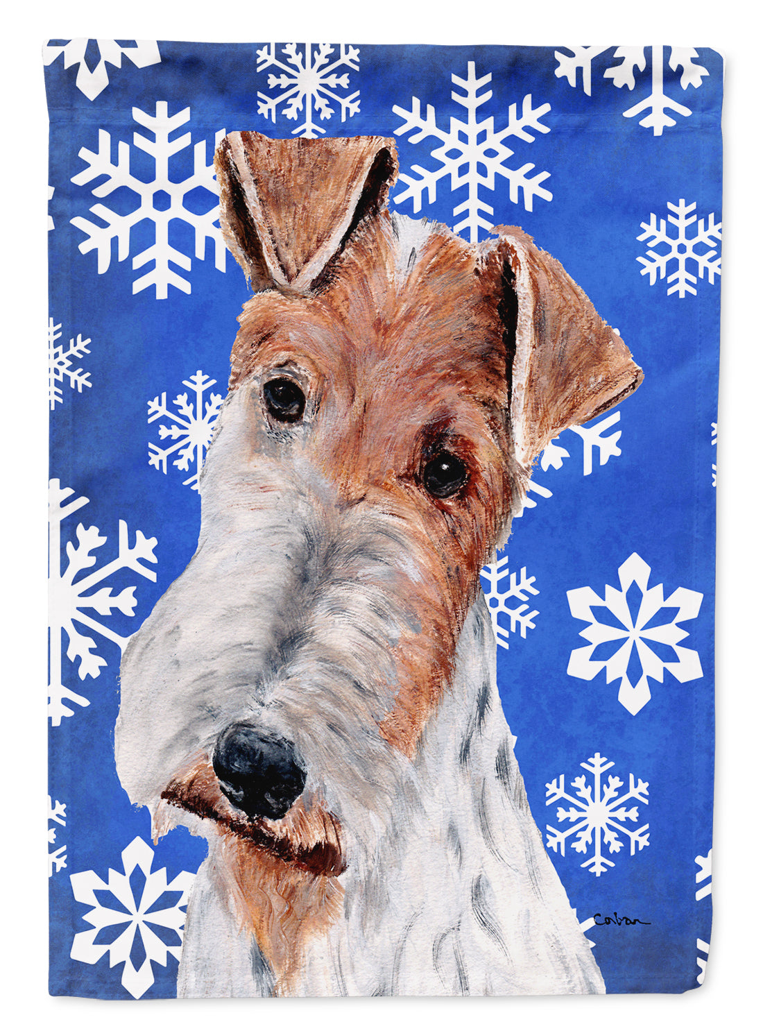 Wire Fox Terrier Winter Snowflakes Flag Canvas House Size SC9772CHF  the-store.com.