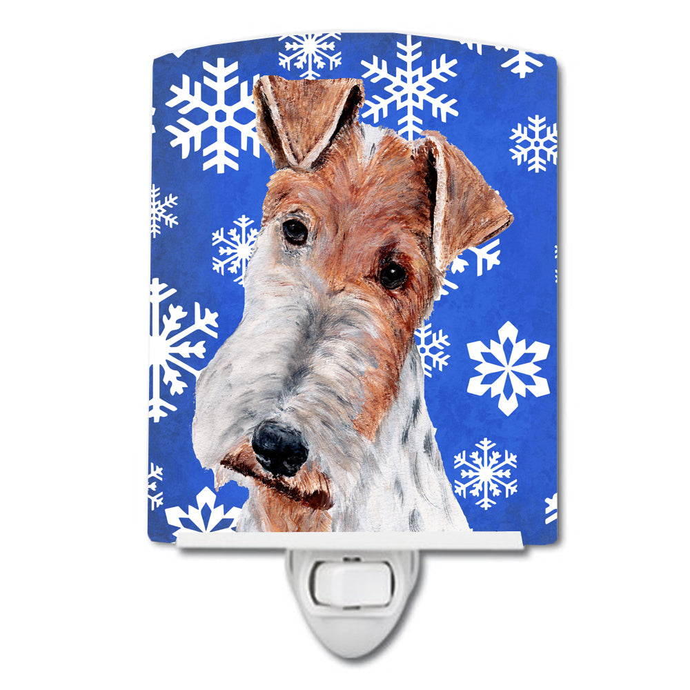 Wire Fox Terrier Winter Snowflakes Ceramic Night Light SC9772CNL - the-store.com