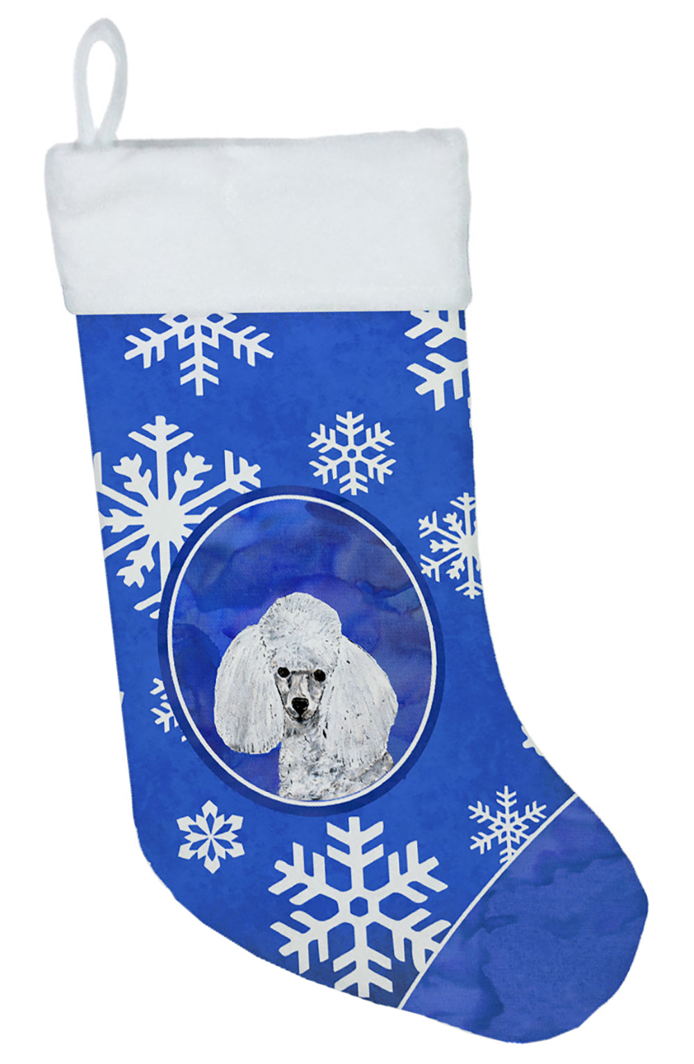 White Toy Poodle Winter Snowflakes Christmas Stocking SC9773-CS  the-store.com.