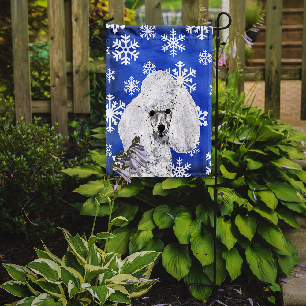 White Toy Poodle Winter Snowflakes Flag Garden Size SC9773GF  the-store.com.