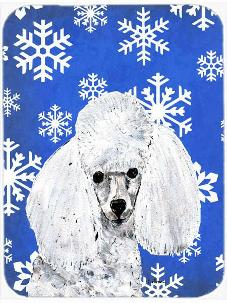 White Toy Poodle Winter Snowflakes Glass Cutting Board Large Size SC9773LCB by Caroline&#39;s Treasures