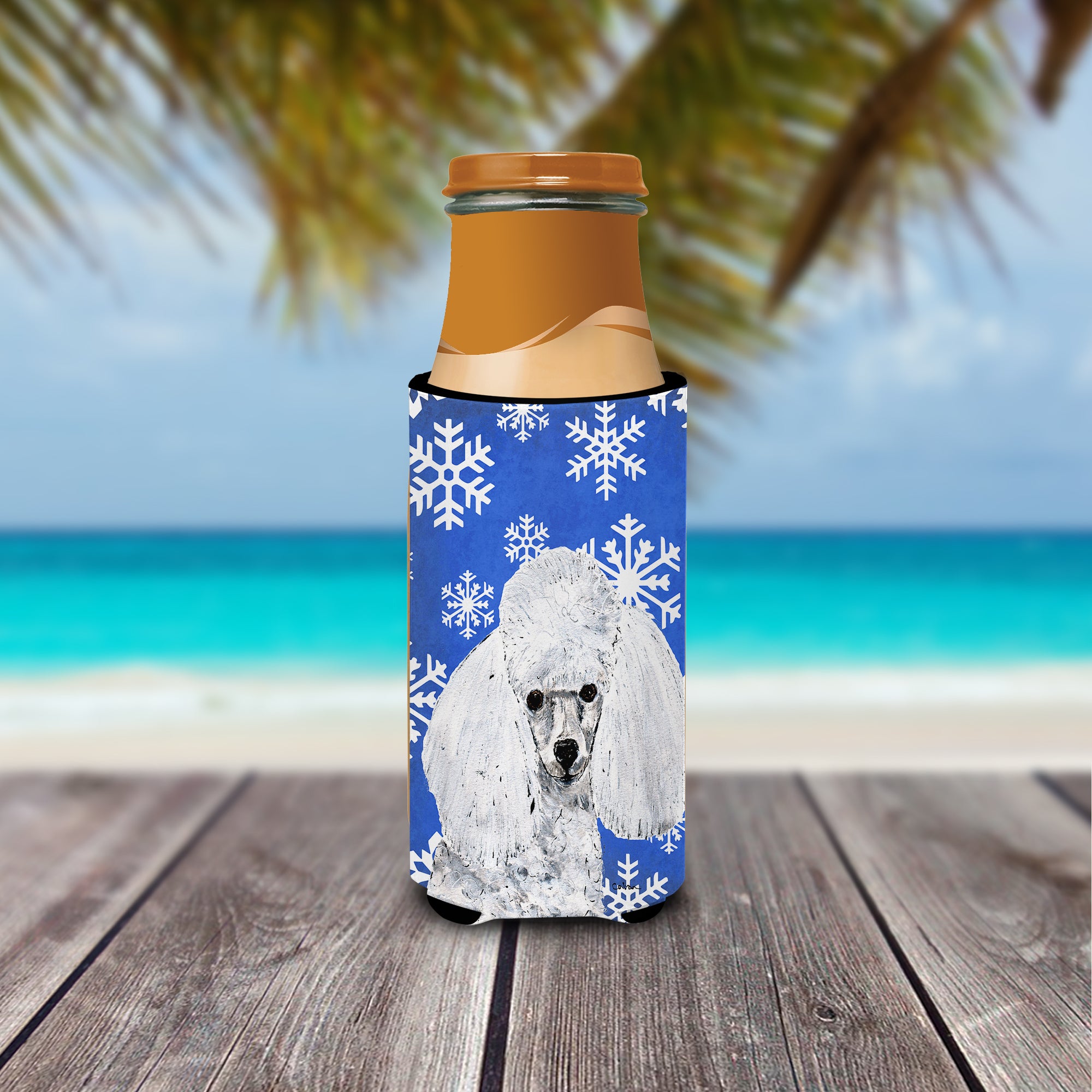 White Toy Poodle Winter Snowflakes Ultra Beverage Insulators for slim cans SC9773MUK.