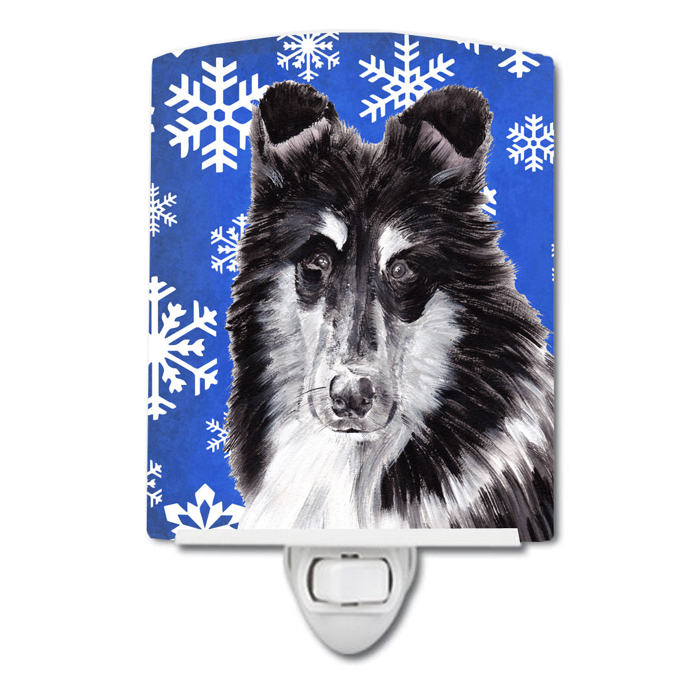 Black and White Collie Winter Snowflakes Ceramic Night Light SC9774CNL - the-store.com