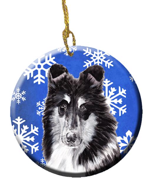 Black and White Collie Winter Snowflakes Ceramic Ornament SC9774CO1 by Caroline's Treasures