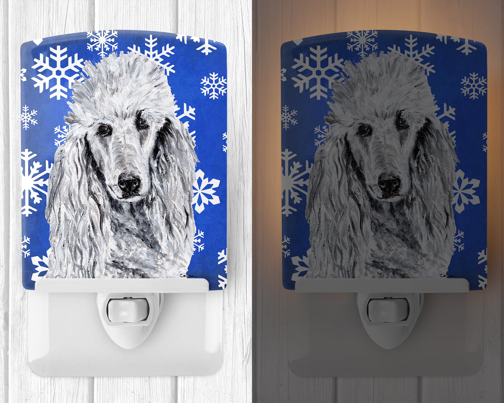 White Standard Poodle Winter Snowflakes Ceramic Night Light SC9775CNL - the-store.com