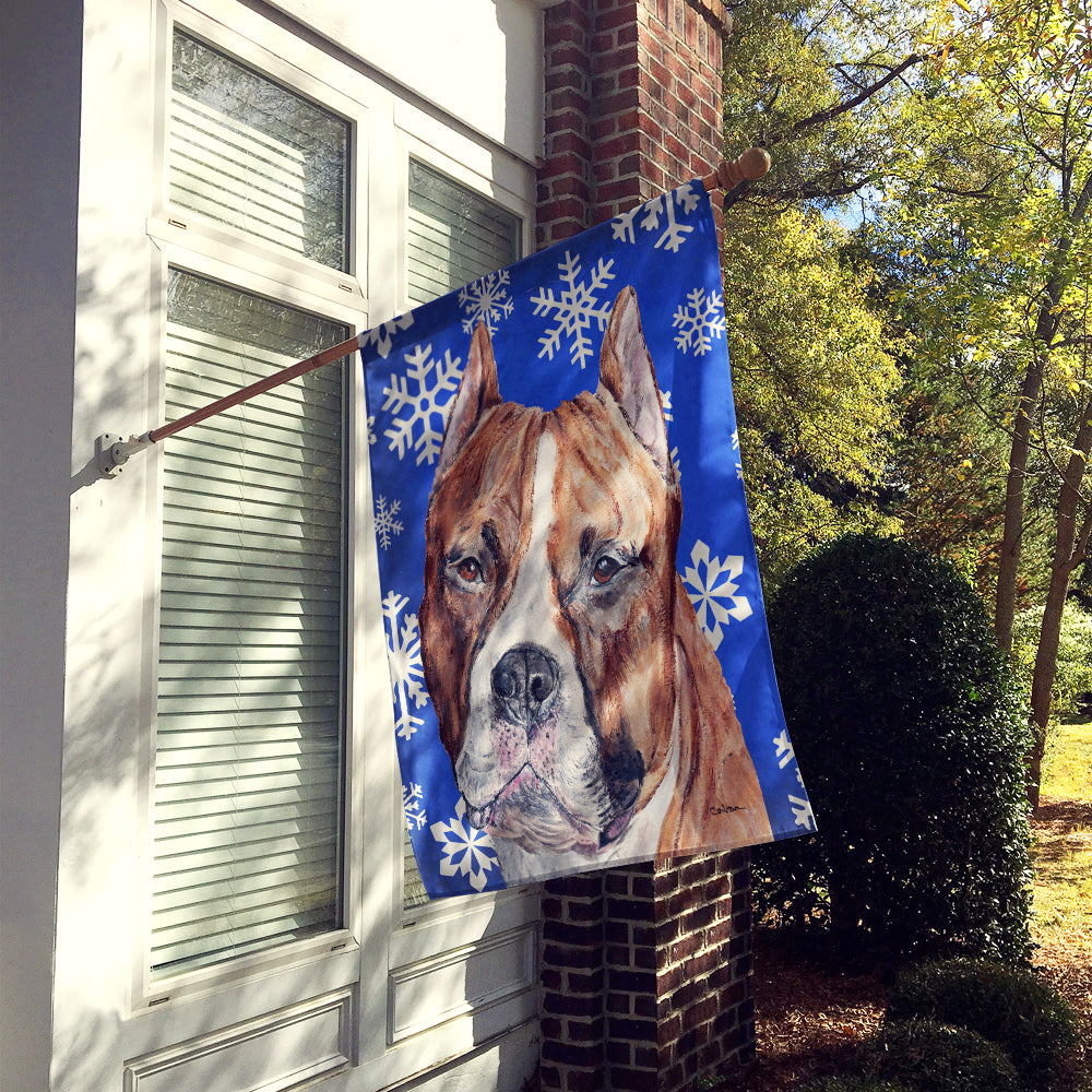 Staffordshire Bull Terrier Staffie Winter Snowflakes Flag Canvas House Size SC9776CHF  the-store.com.