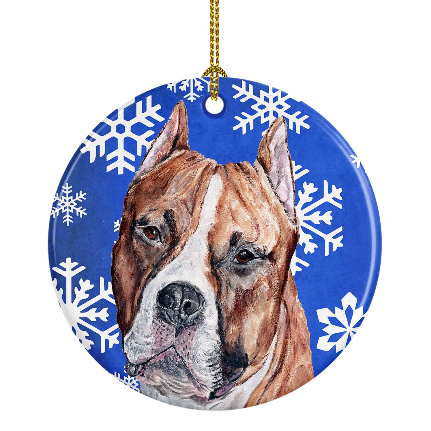 Staffordshire Bull Terrier Staffie Winter Snowflakes Ceramic Ornament SC9776CO1 - the-store.com