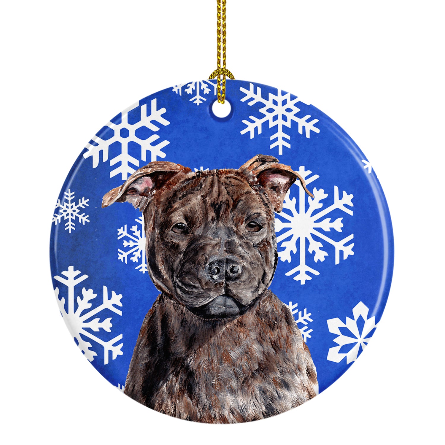 Staffordshire Bull Terrier Staffie Winter Snowflakes Ceramic Ornament SC9777CO1 - the-store.com