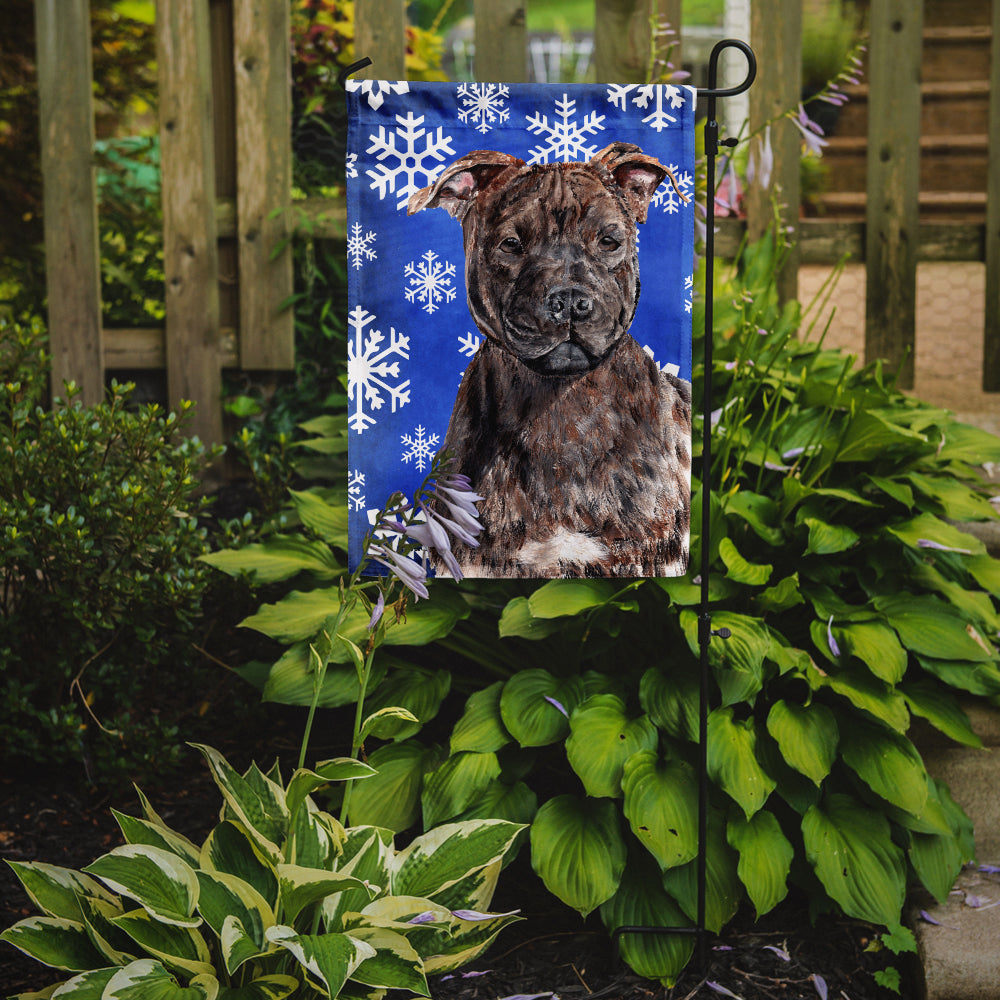 Staffordshire Bull Terrier Staffie Winter Snowflakes Flag Garden Size SC9777GF  the-store.com.