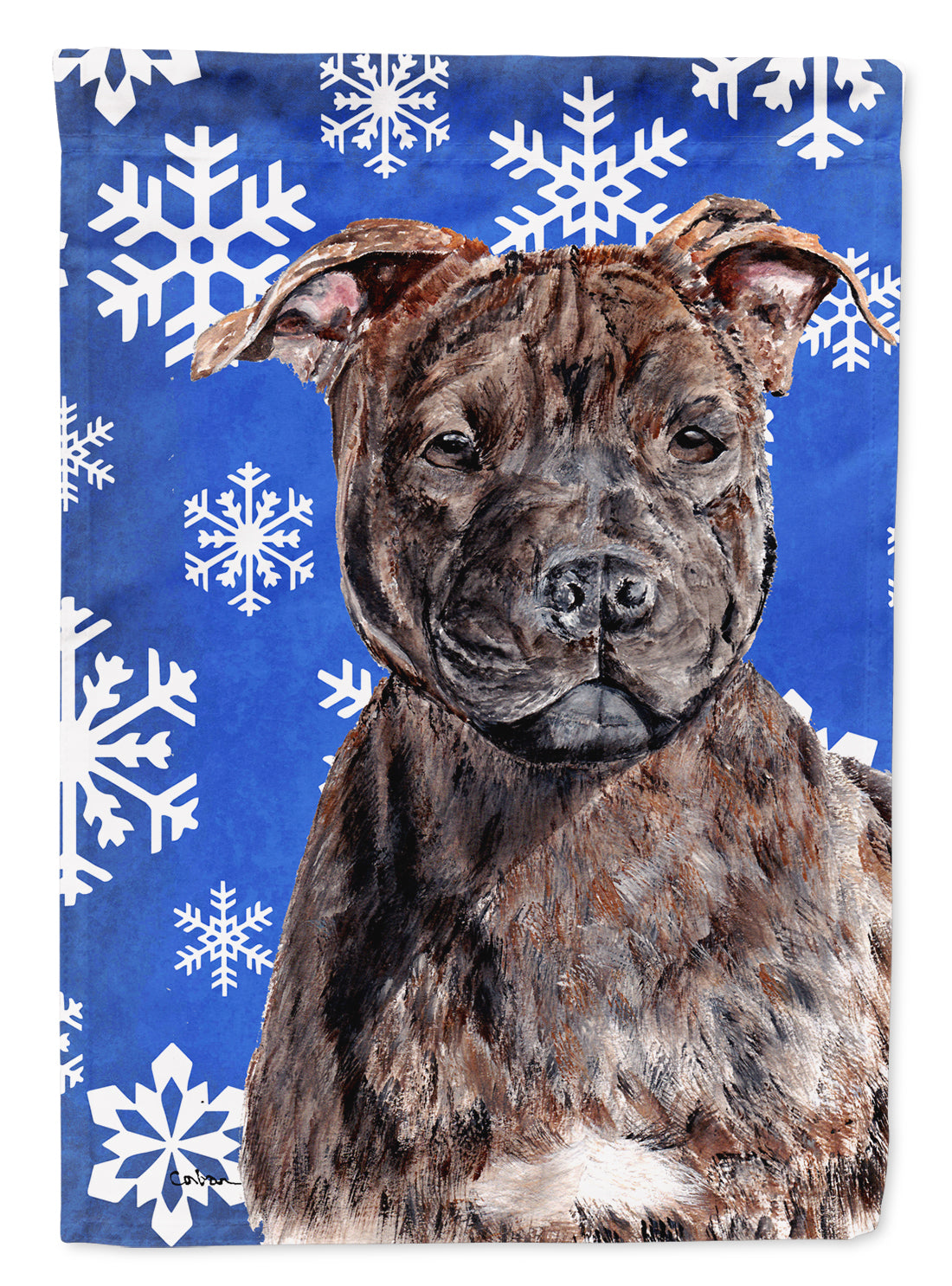 Staffordshire Bull Terrier Staffie Winter Snowflakes Flag Garden Size SC9777GF  the-store.com.