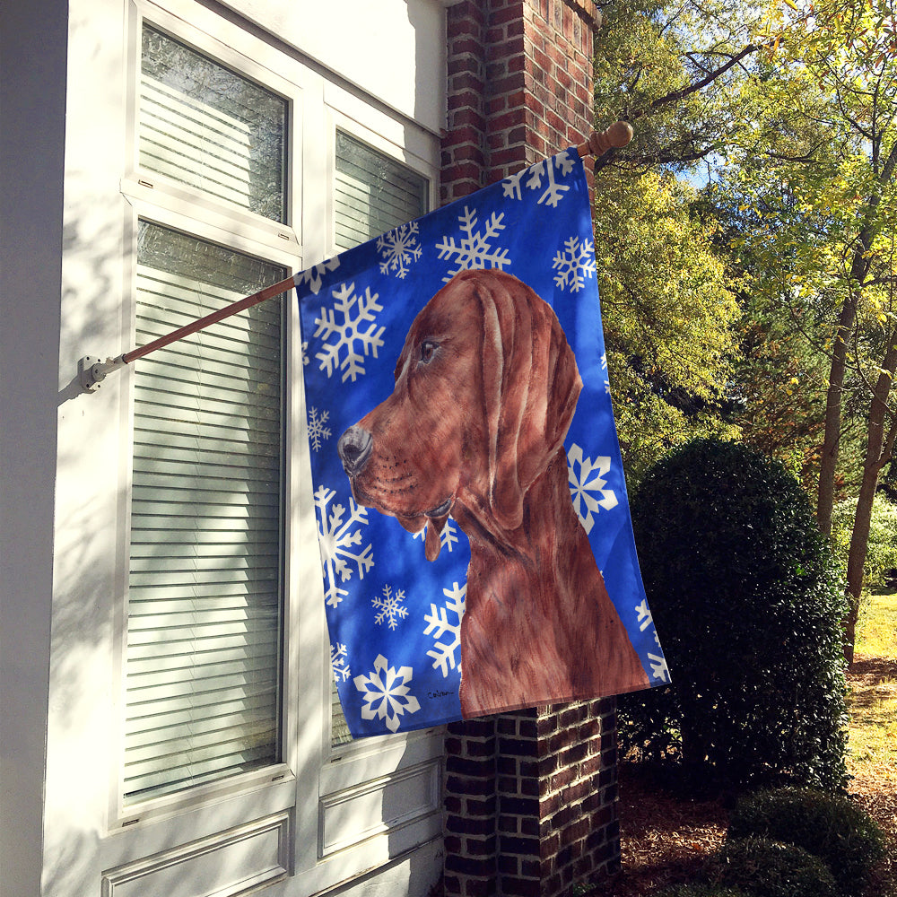 Redbone Coonhound Winter Snowflakes Flag Canvas House Size SC9779CHF  the-store.com.