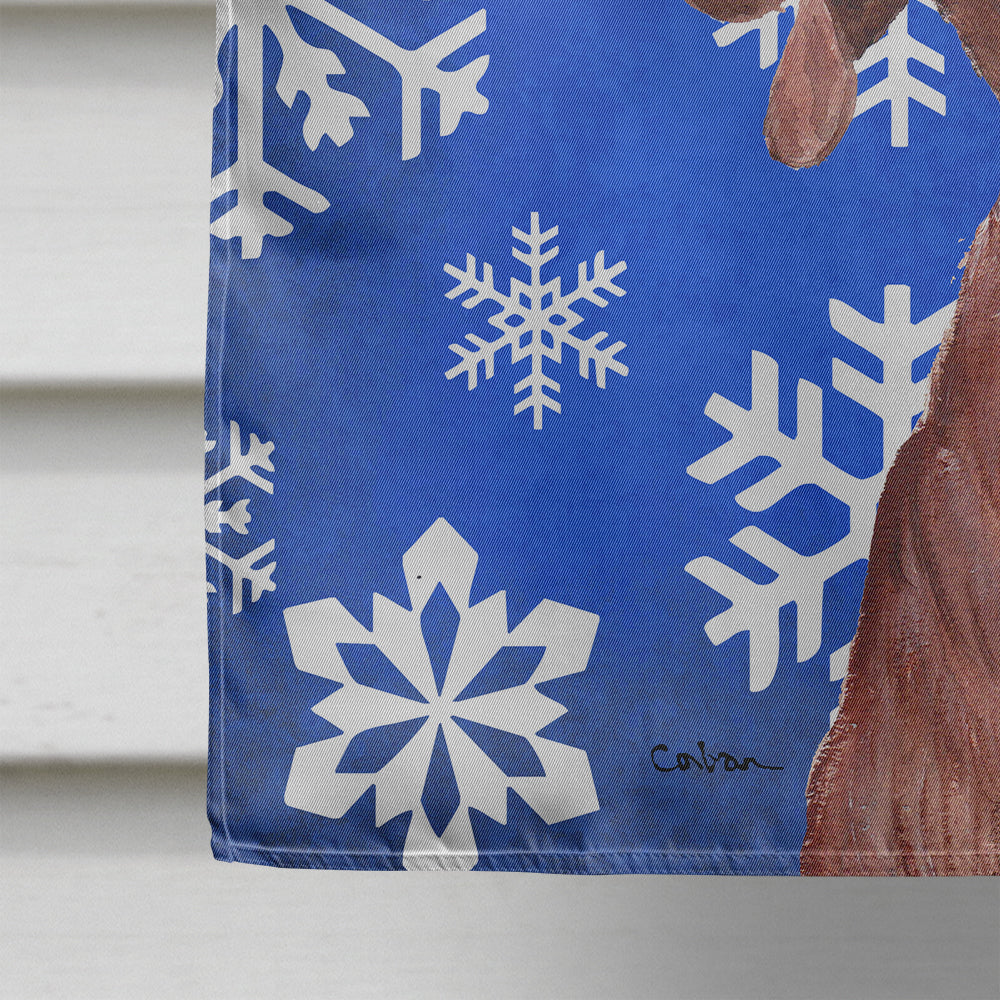 Redbone Coonhound Winter Snowflakes Flag Canvas House Size SC9779CHF  the-store.com.