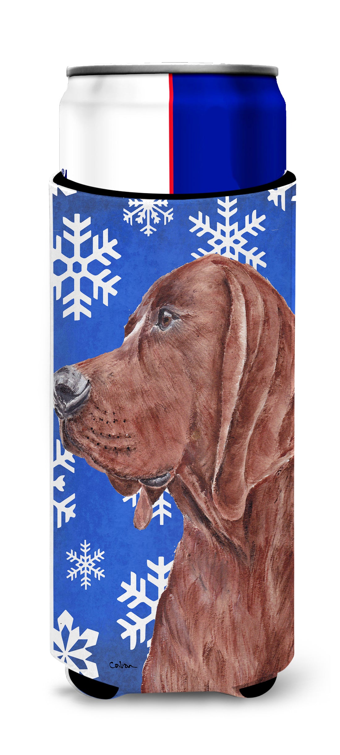 Redbone Coonhound Winter Snowflakes Ultra Beverage Insulators for slim cans SC9779MUK.