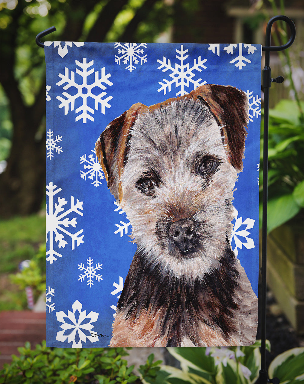 Norfolk Terrier Puppy Winter Snowflakes Flag Garden Size SC9783GF  the-store.com.