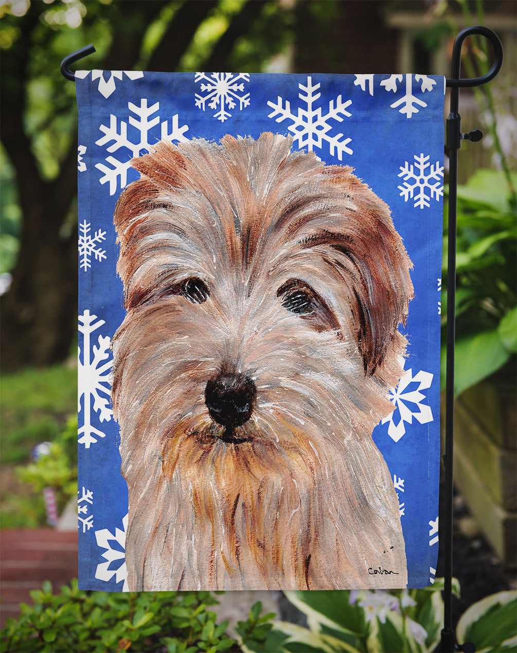 Norfolk Terrier Winter Snowflakes Flag Garden Size SC9784GF  the-store.com.