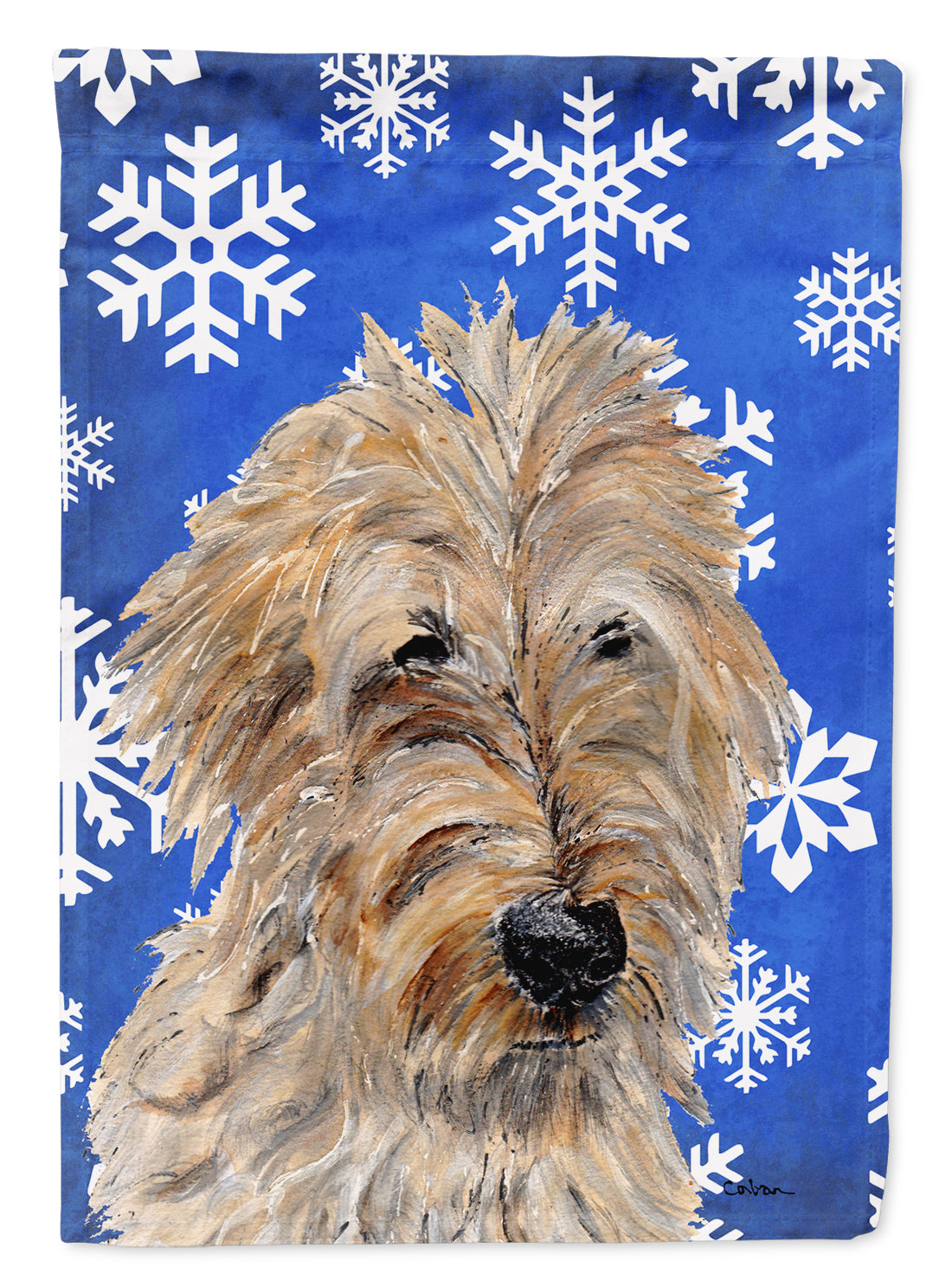 Golden Doodle 2 Winter Snowflakes Flag Canvas House Size SC9787CHF  the-store.com.