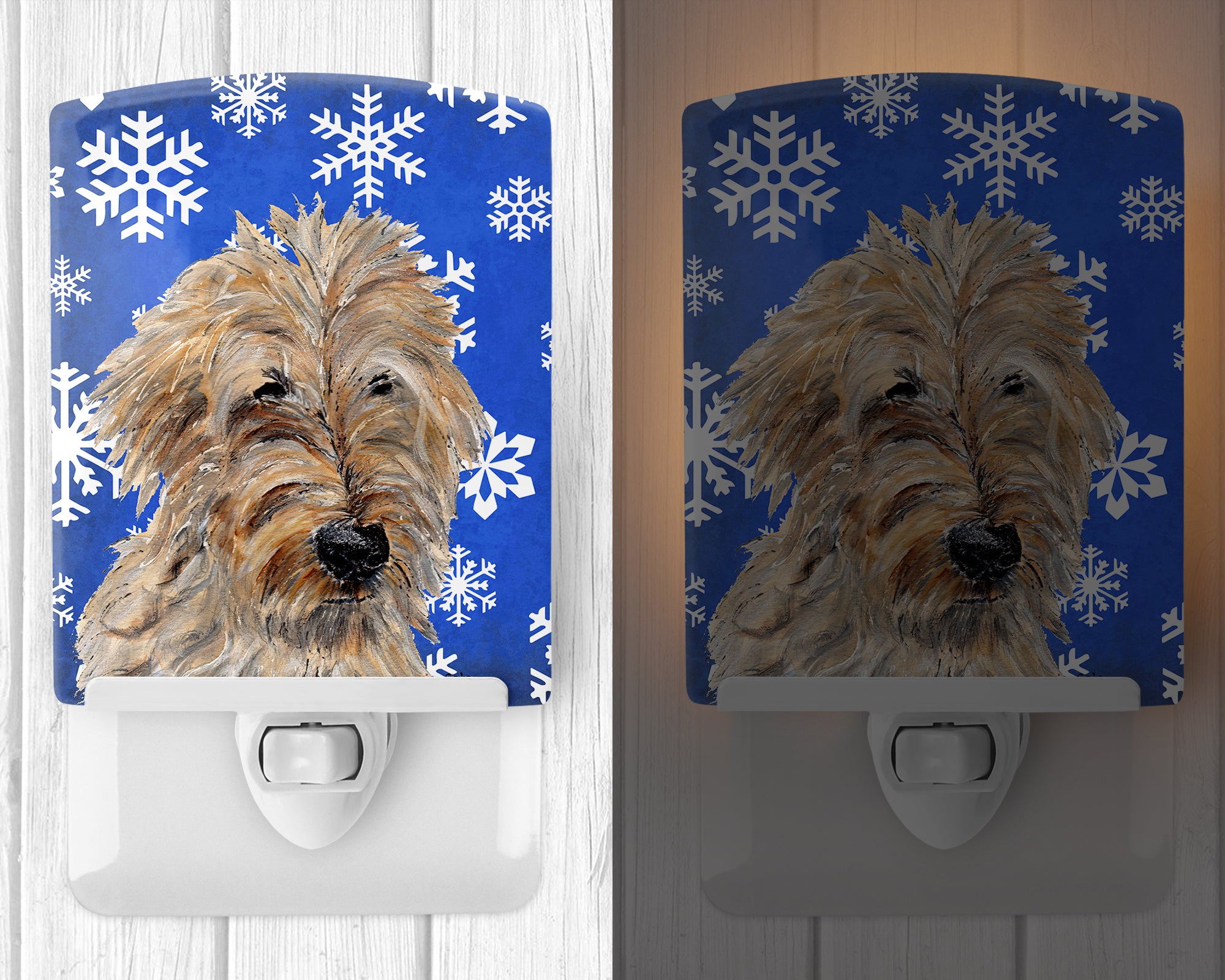 Golden Doodle 2 Winter Snowflakes Ceramic Night Light SC9787CNL - the-store.com