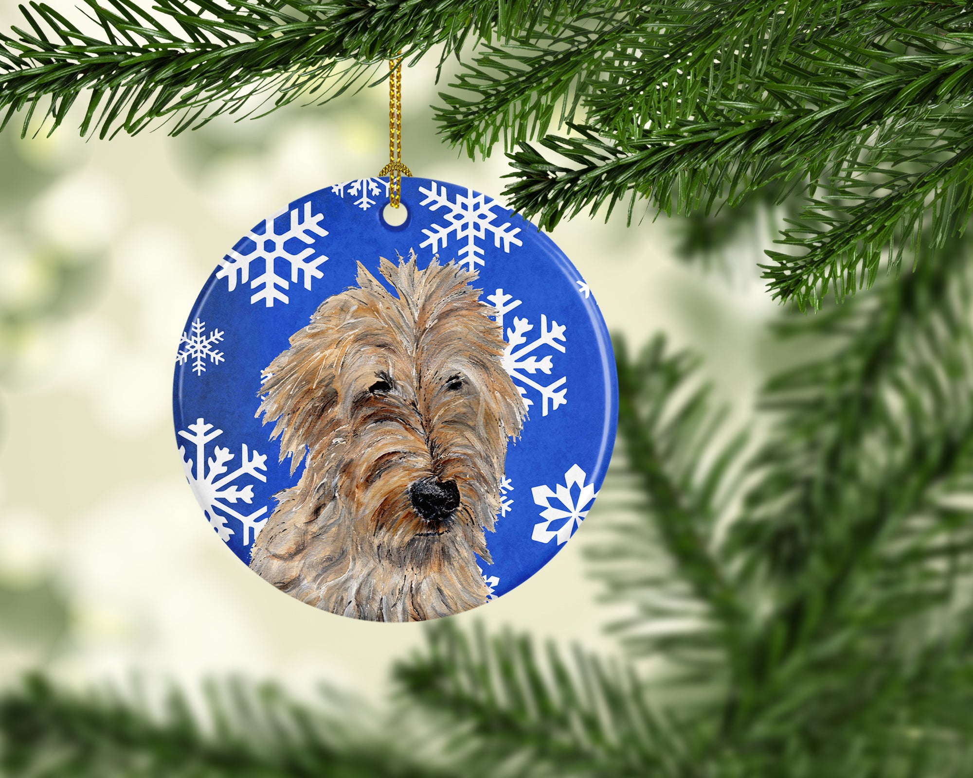 Golden Doodle 2 Winter Snowflakes Ceramic Ornament SC9787CO1 - the-store.com