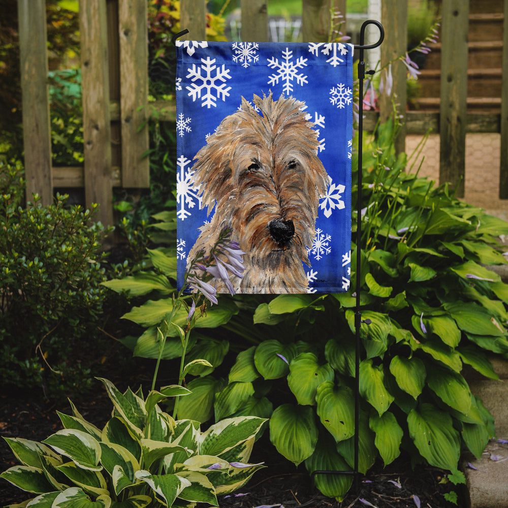 Golden Doodle 2 Winter Snowflakes Flag Garden Size SC9787GF  the-store.com.