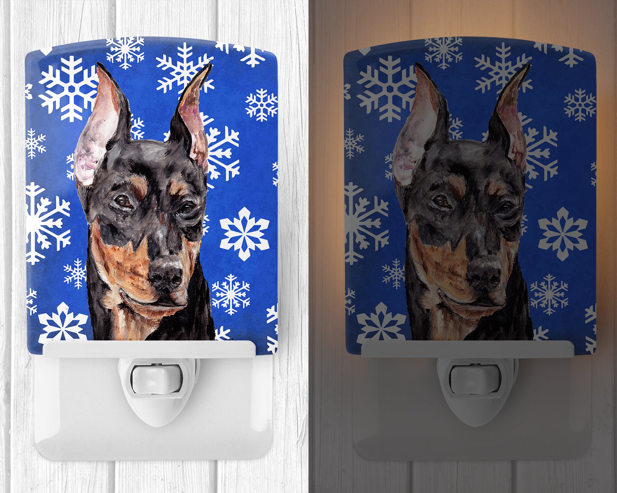 German Pinscher Winter Snowflakes Ceramic Night Light SC9788CNL - the-store.com