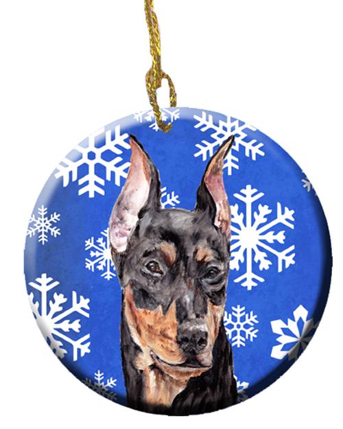 German Pinscher Winter Snowflakes Ceramic Ornament SC9788CO1 by Caroline&#39;s Treasures